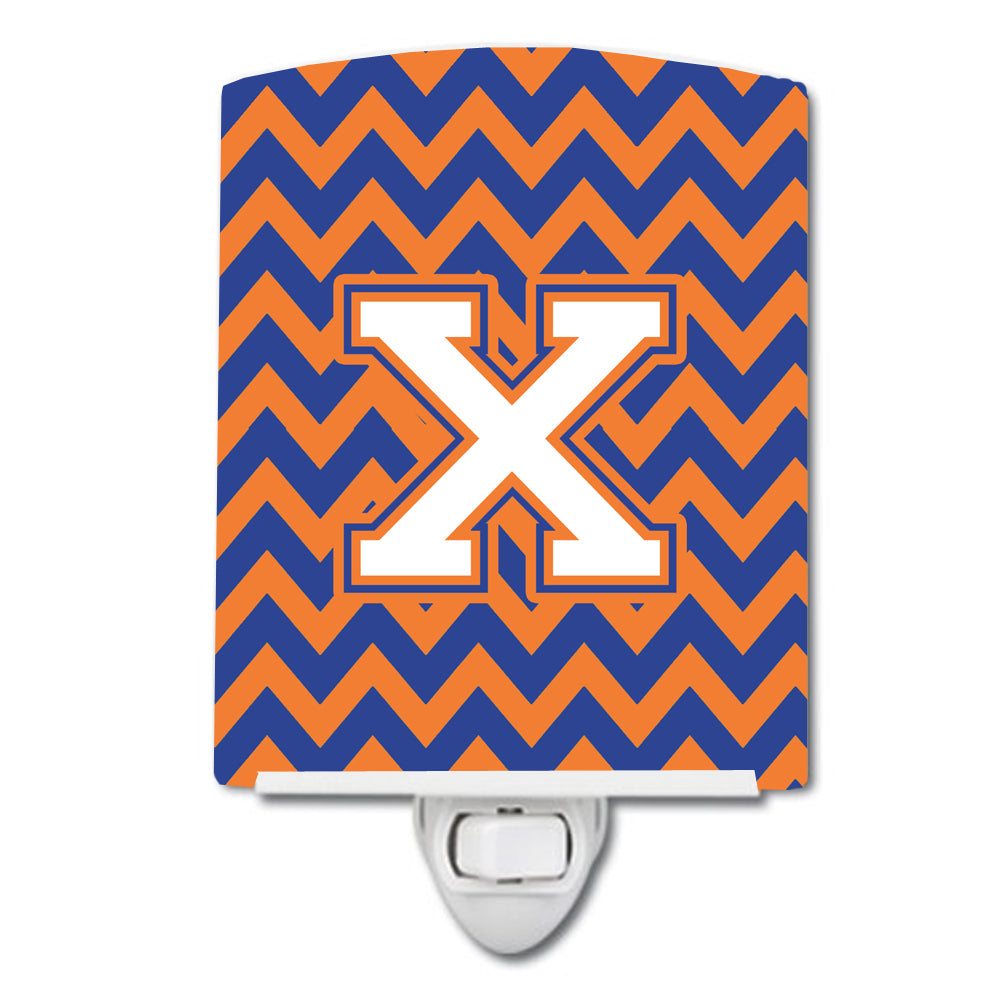 Letter X Chevron Blue and Orange #3 Ceramic Night Light CJ1060-XCNL - the-store.com