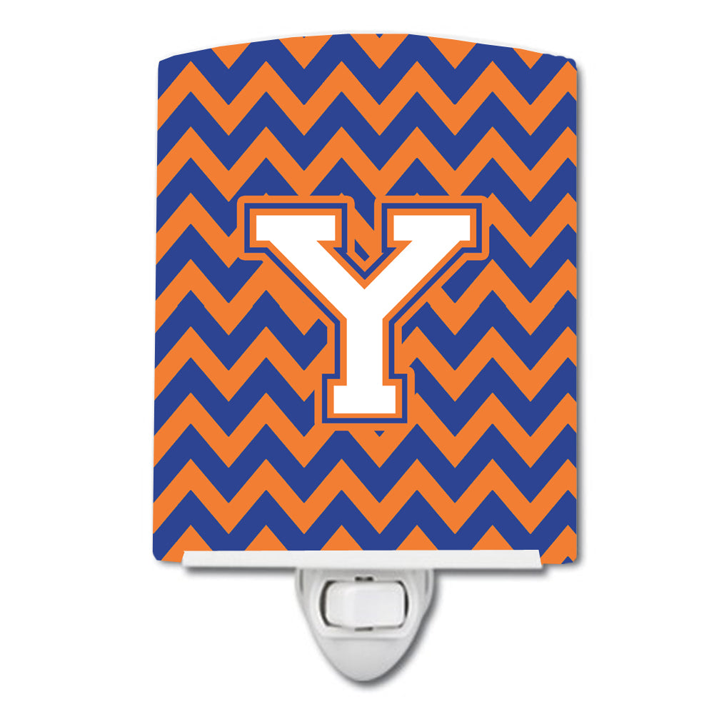 Letter Y Chevron Blue and Orange #3 Ceramic Night Light CJ1060-YCNL - the-store.com