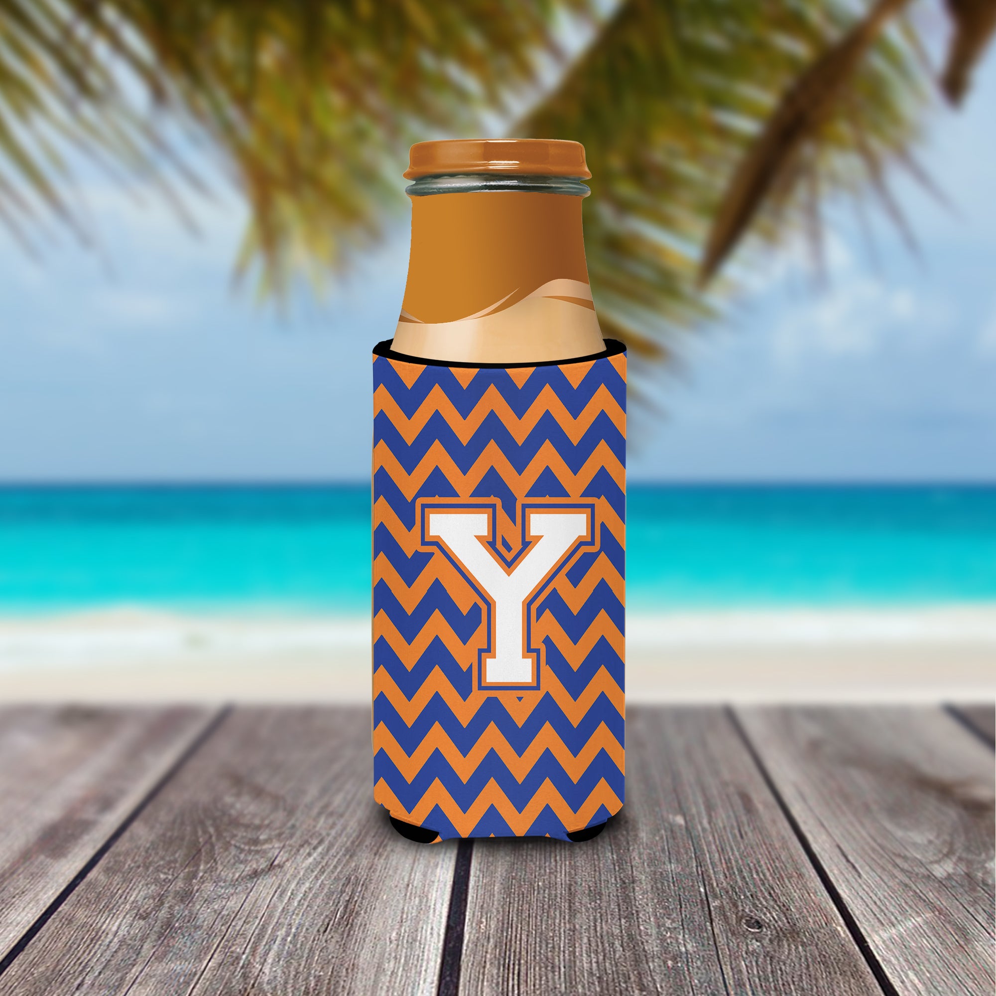 Letter Y Chevron Blue and Orange Ultra Beverage Insulators for slim cans CJ1060-YMUK.