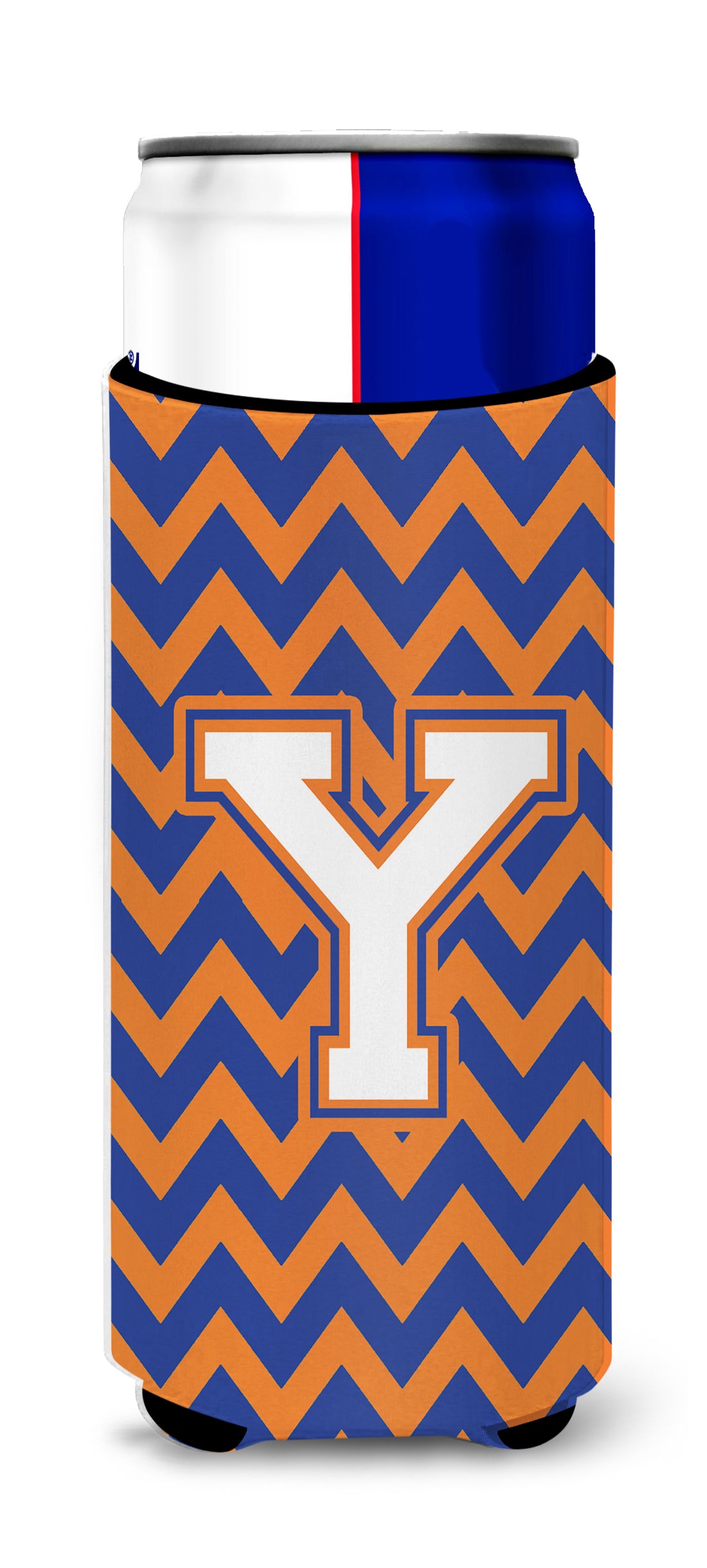 Letter Y Chevron Blue and Orange Ultra Beverage Insulators for slim cans CJ1060-YMUK.