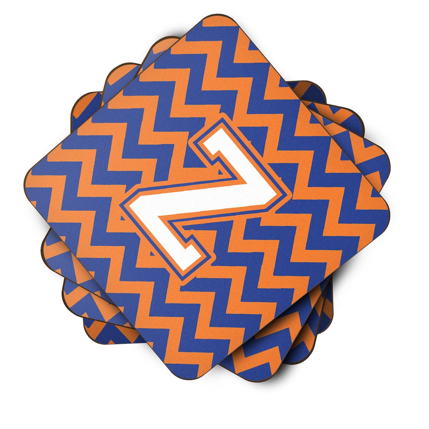 Letter Z Chevron Blue and Orange #3 Foam Coaster Set of 4 CJ1060-ZFC - the-store.com