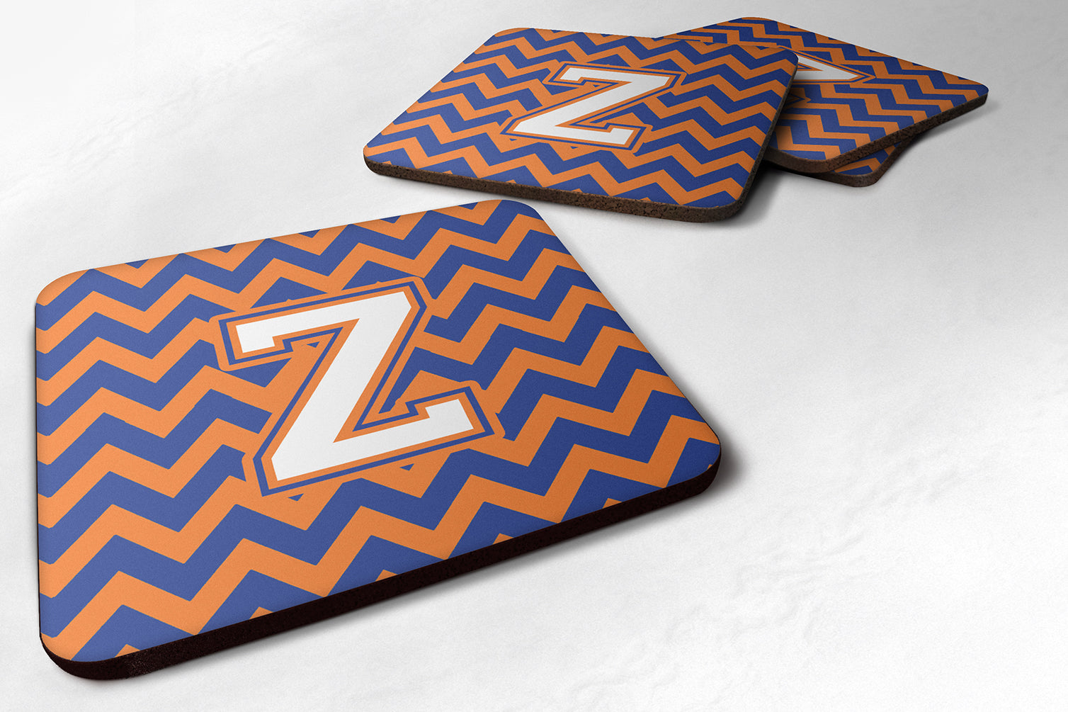 Letter Z Chevron Blue and Orange #3 Foam Coaster Set of 4 CJ1060-ZFC - the-store.com