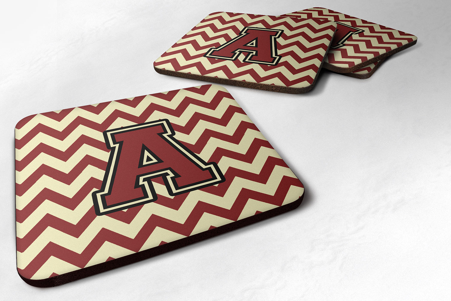 Letter A Chevron Maroon and Gold Foam Coaster Set of 4 CJ1061-AFC - the-store.com