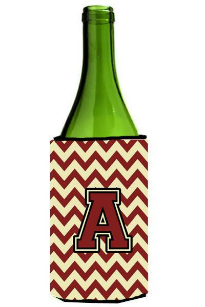 Letter A Chevron Maroon and Gold Wine Bottle Beverage Insulator Hugger CJ1061-ALITERK by Caroline&#39;s Treasures