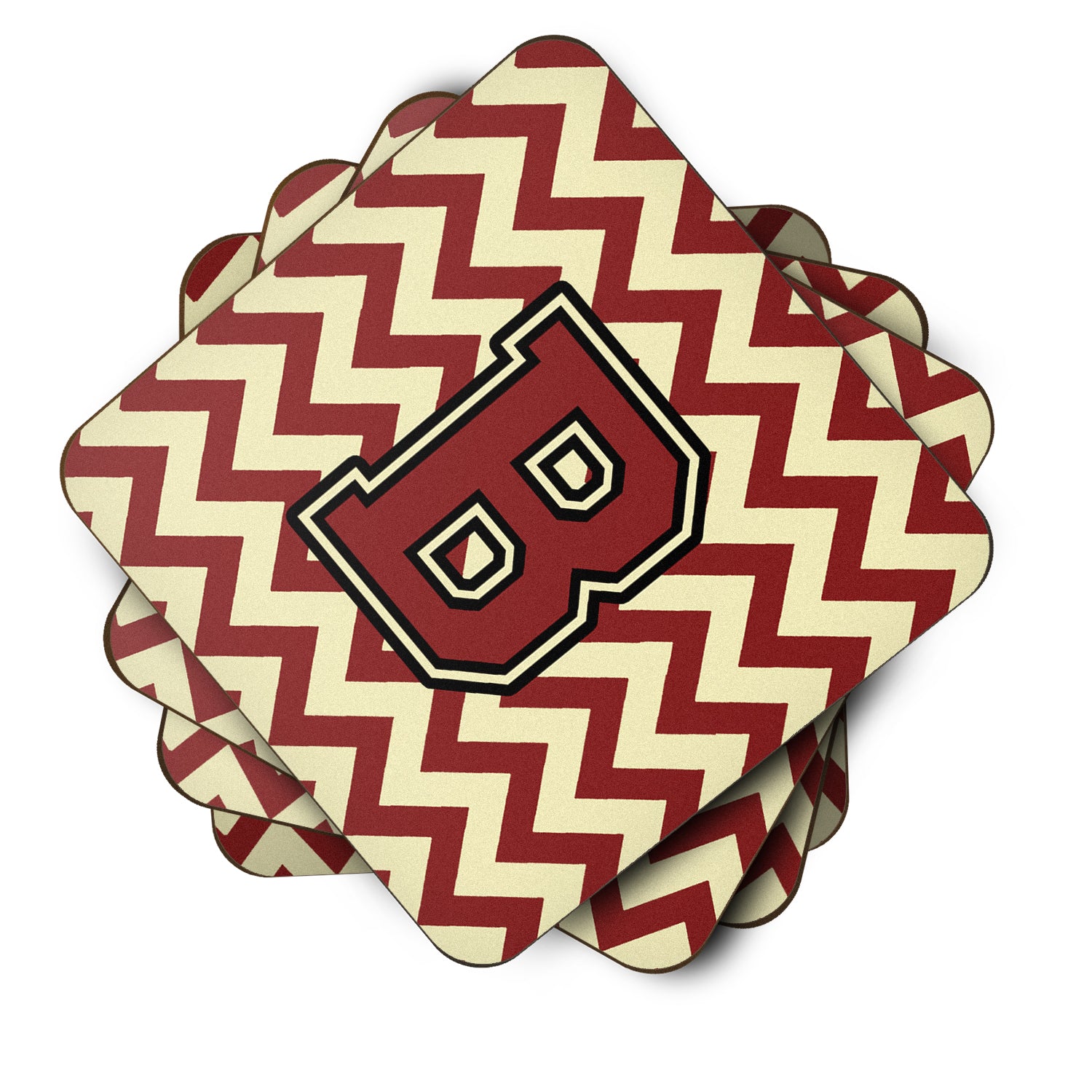 Letter B Chevron Maroon and Gold Foam Coaster Set of 4 CJ1061-BFC - the-store.com