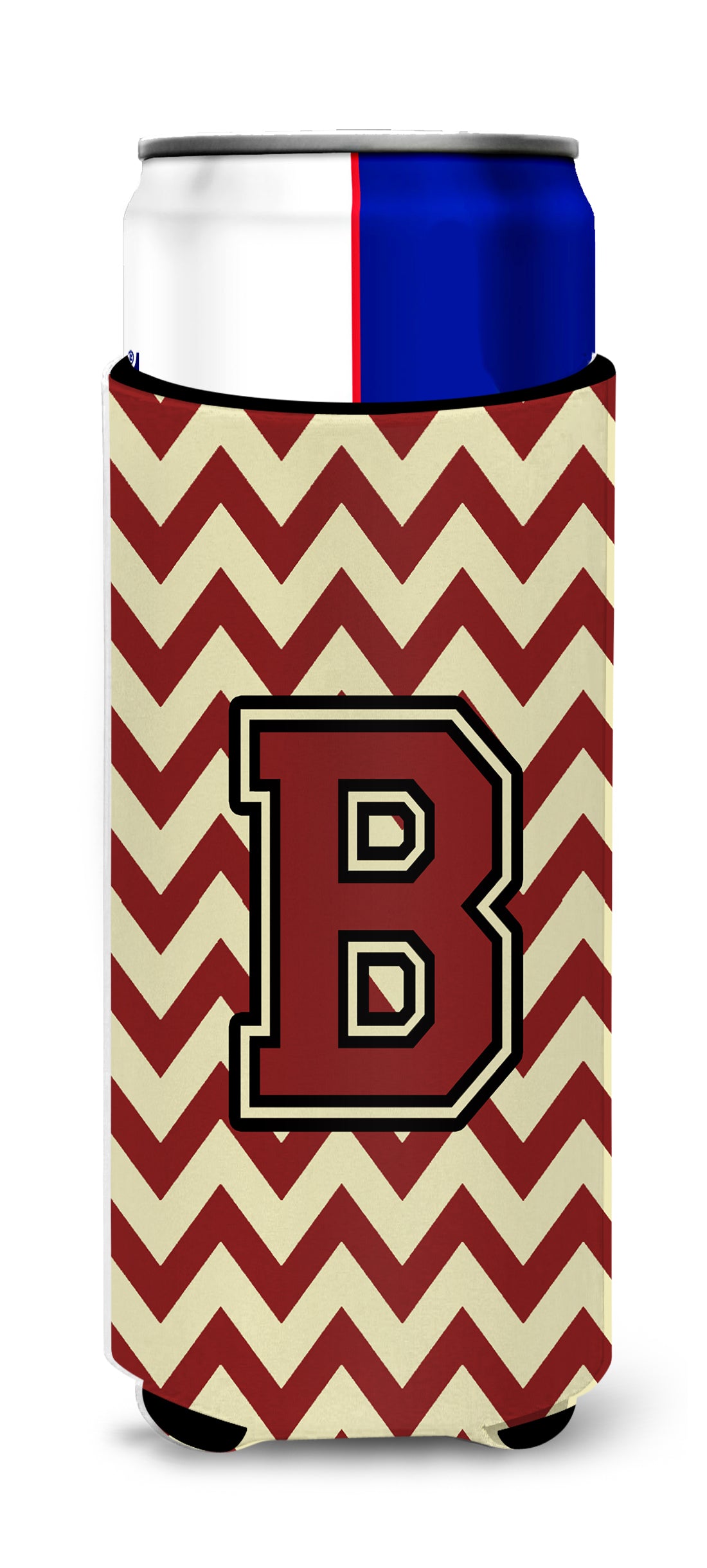 Letter B Chevron Maroon and Gold Ultra Beverage Insulators for slim cans CJ1061-BMUK.