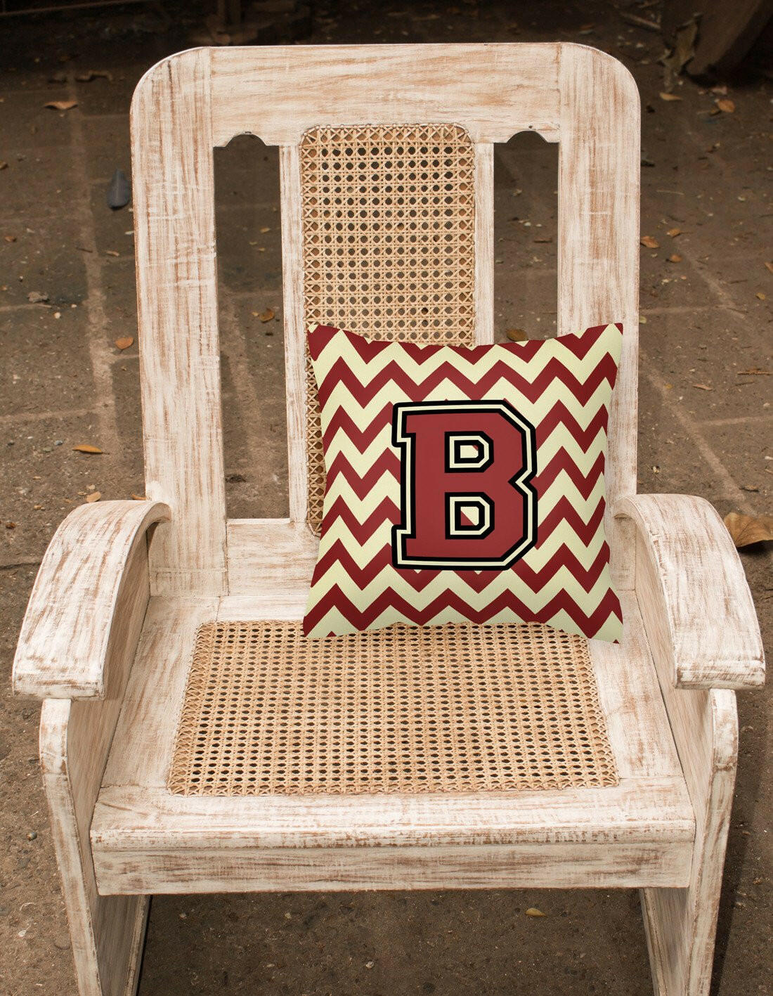 Letter B Chevron Maroon and Gold Fabric Decorative Pillow CJ1061-BPW1414 by Caroline's Treasures