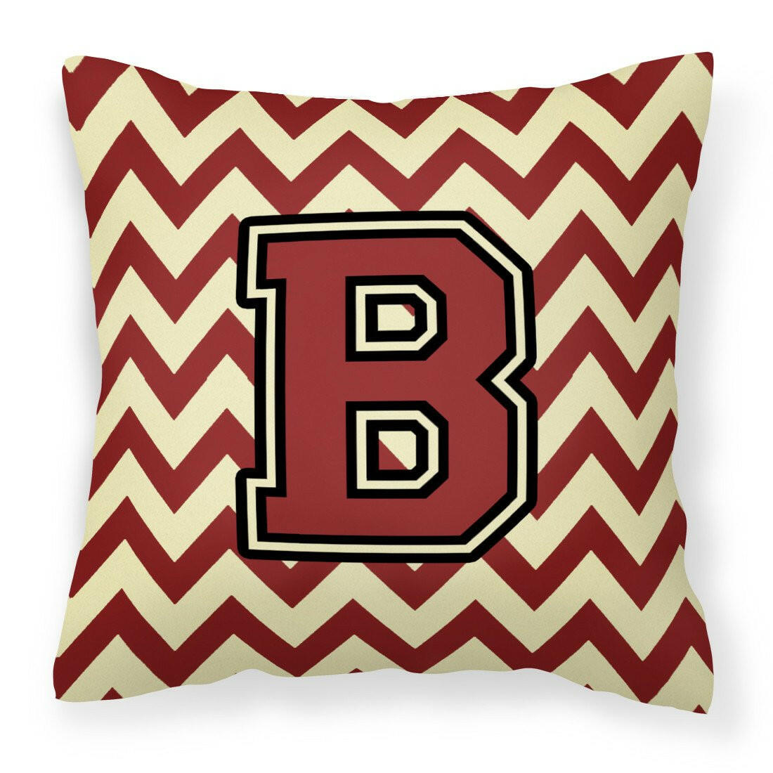 Letter B Chevron Maroon and Gold Fabric Decorative Pillow CJ1061-BPW1414 by Caroline's Treasures