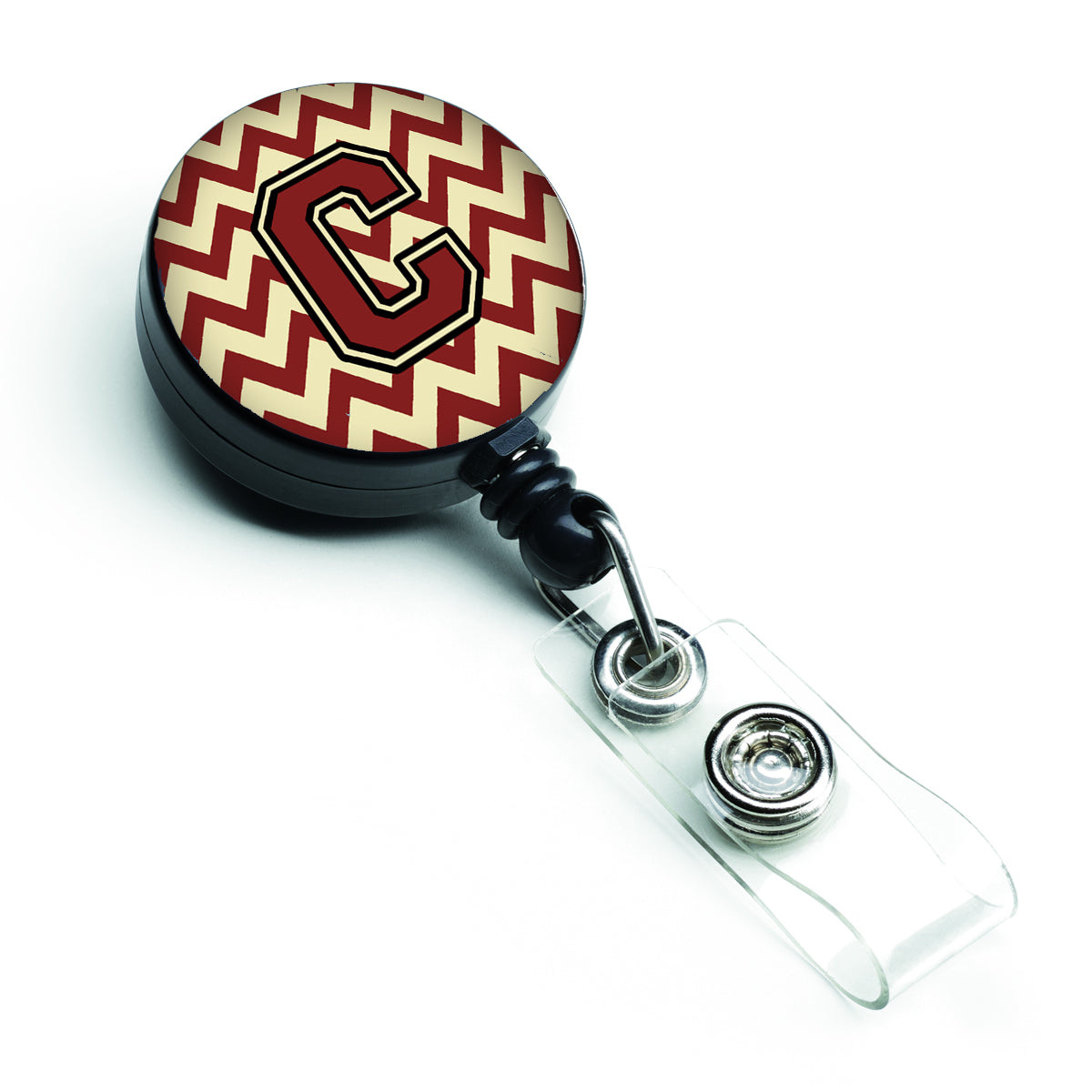 Letter C Chevron Maroon and Gold Retractable Badge Reel CJ1061-CBR.