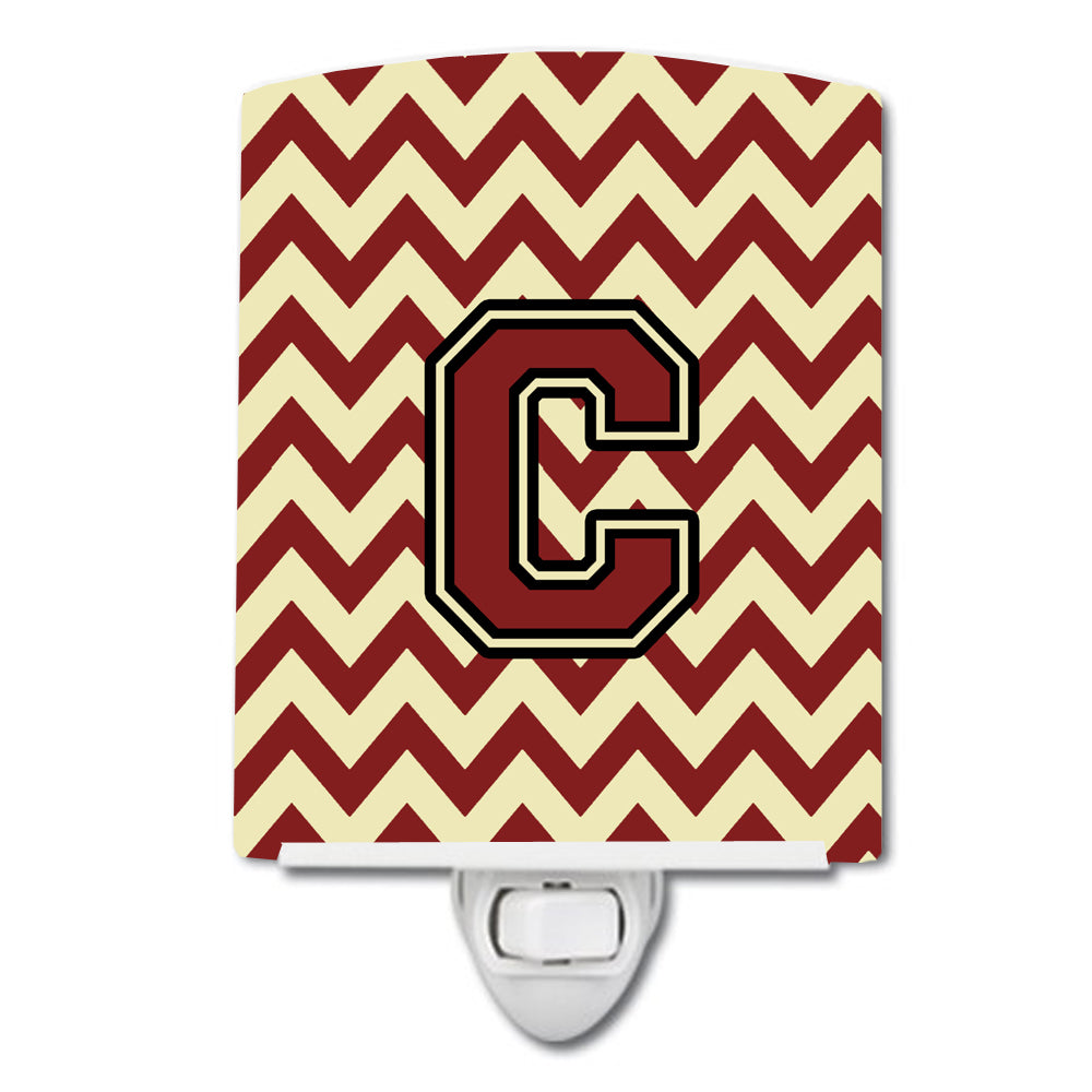 Letter C Chevron Maroon and Gold Ceramic Night Light CJ1061-CCNL - the-store.com