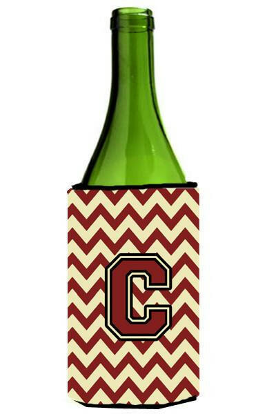 Letter C Chevron Maroon and Gold Wine Bottle Beverage Insulator Hugger CJ1061-CLITERK by Caroline's Treasures