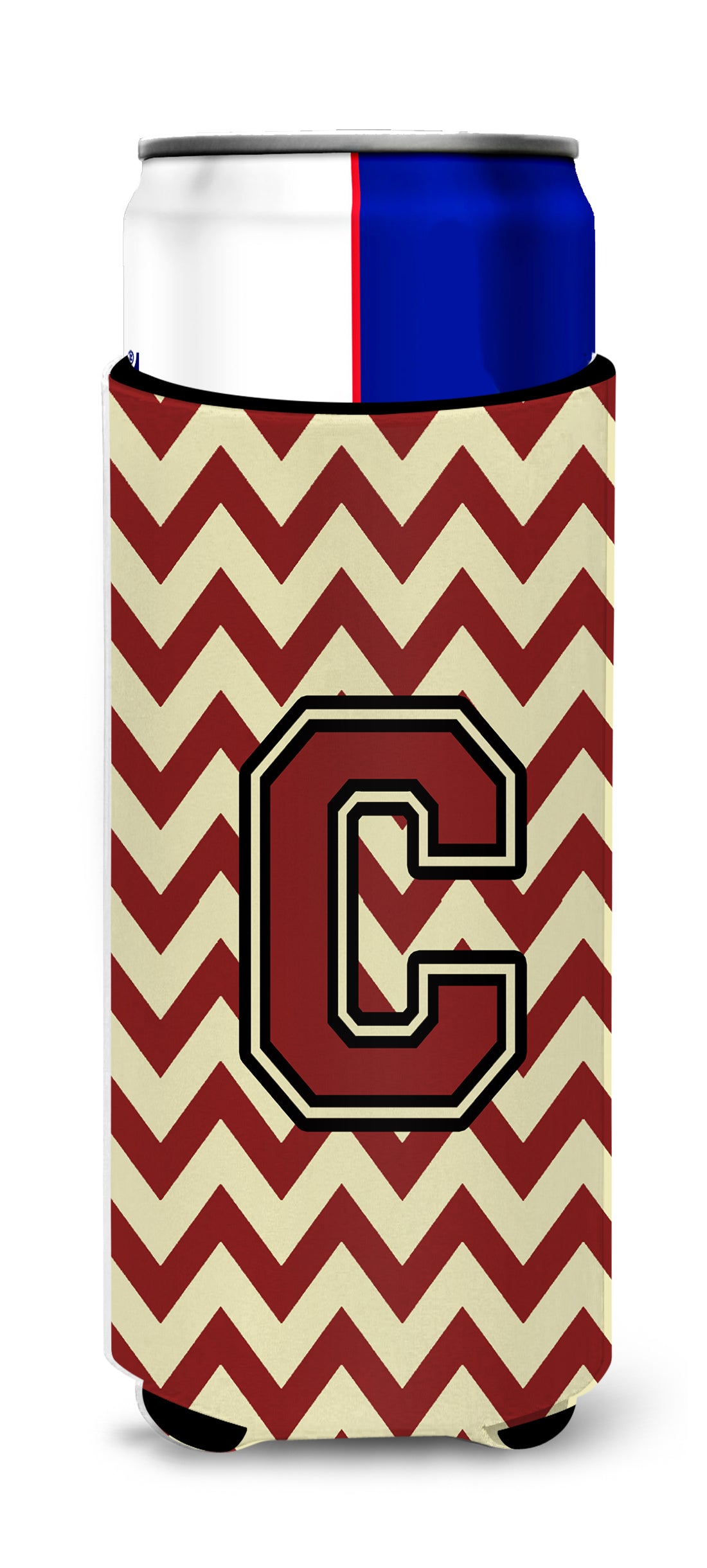 Letter C Chevron Maroon and Gold Ultra Beverage Insulators for slim cans CJ1061-CMUK.