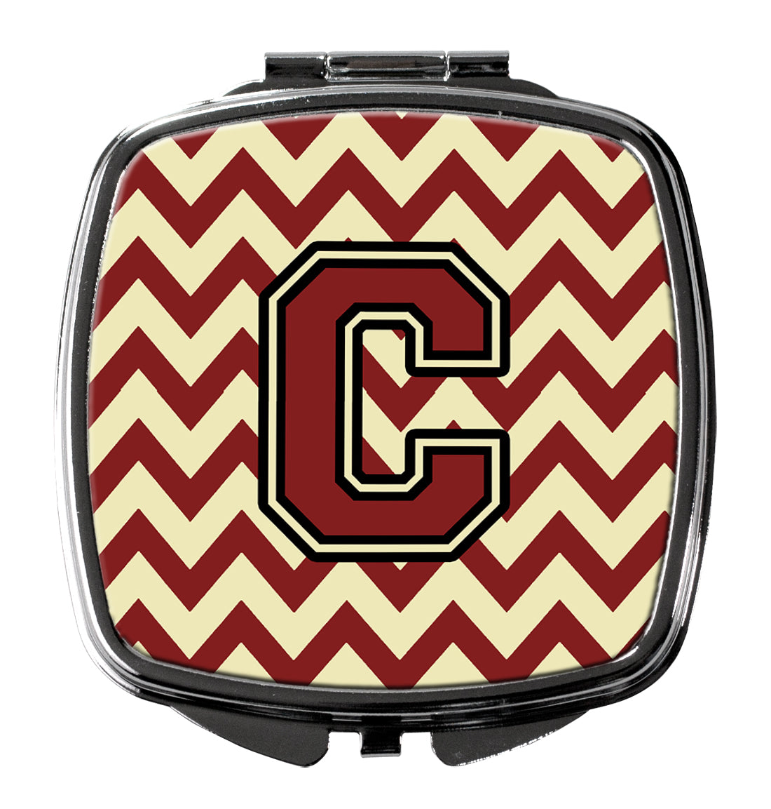 Letter C Chevron Maroon and Gold Compact Mirror CJ1061-CSCM  the-store.com.