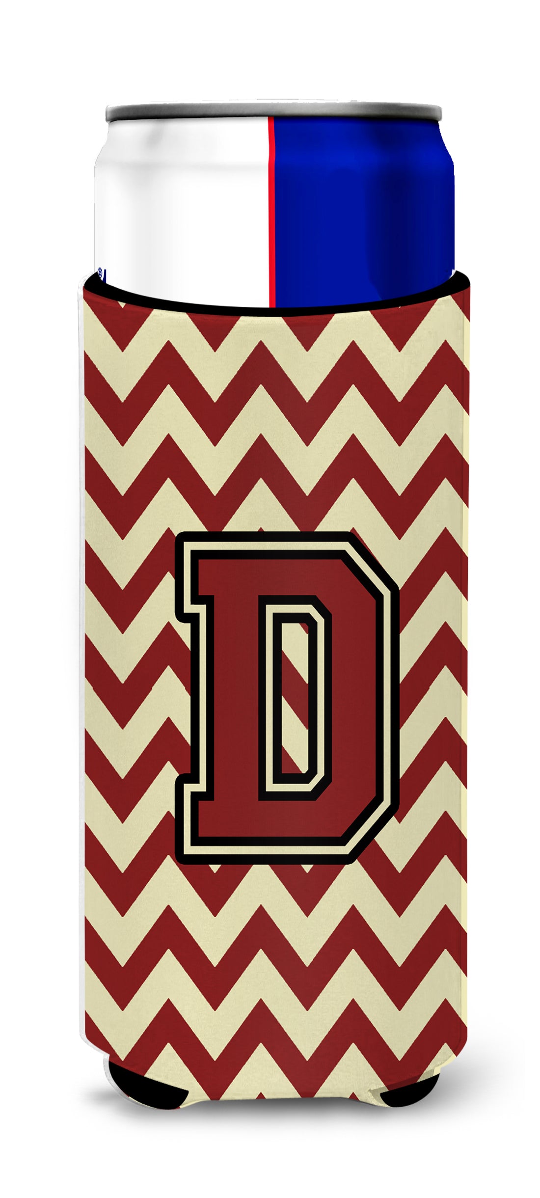 Letter D Chevron Maroon and Gold Ultra Beverage Insulators for slim cans CJ1061-DMUK.