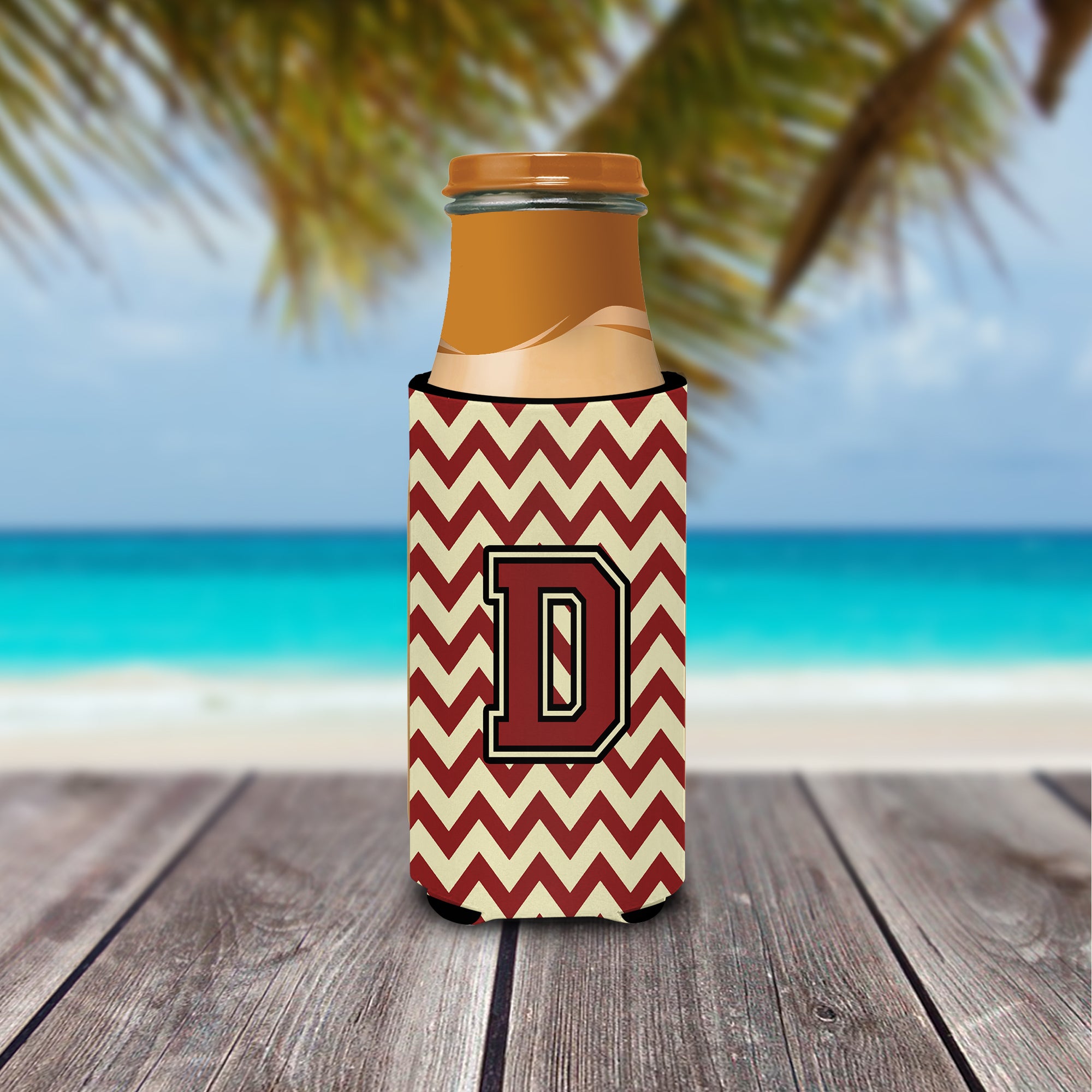 Letter D Chevron Maroon and Gold Ultra Beverage Insulators for slim cans CJ1061-DMUK.