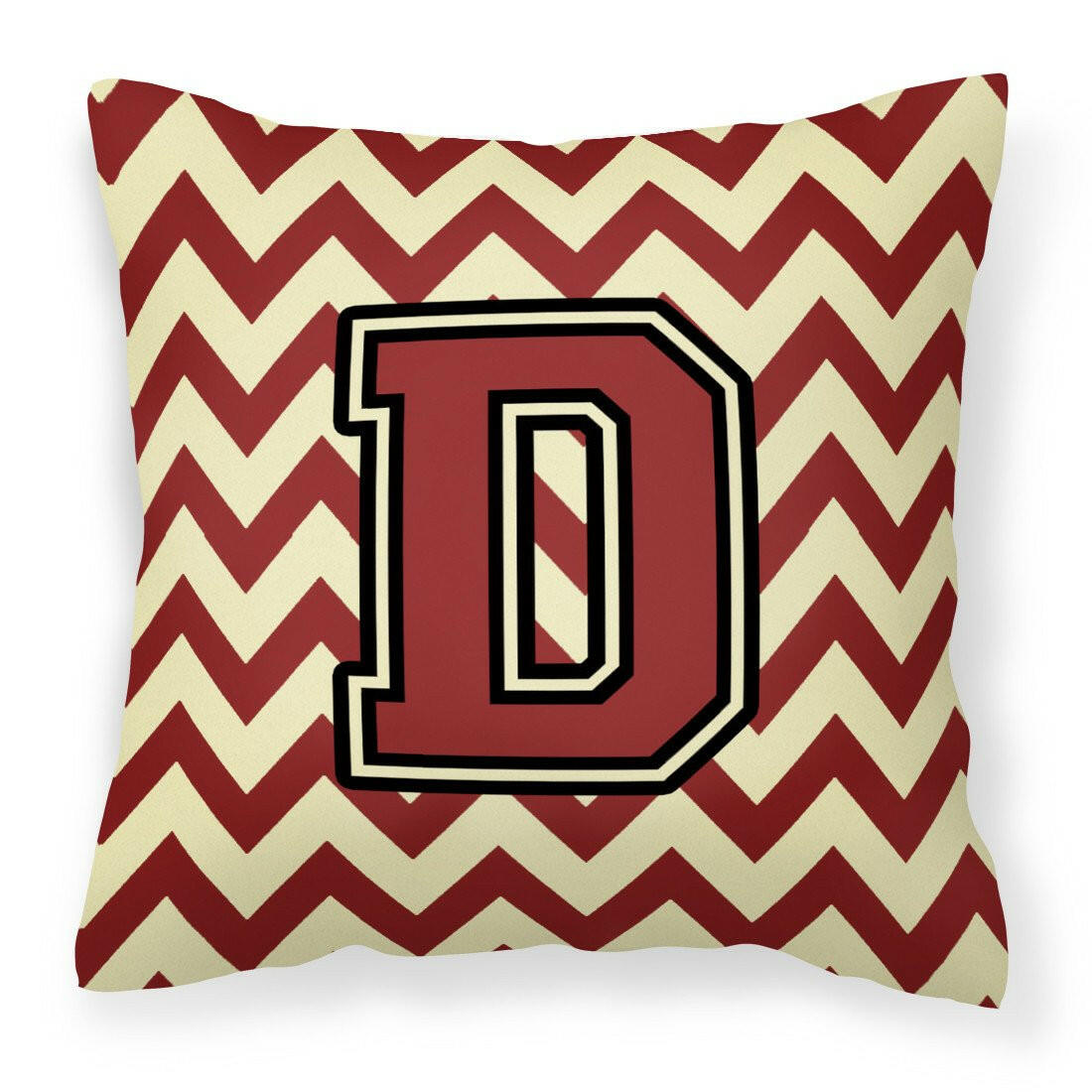 Letter D Chevron Maroon and Gold Fabric Decorative Pillow CJ1061-DPW1414 by Caroline's Treasures