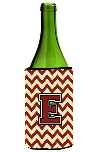 Letter E Chevron Maroon and Gold Wine Bottle Beverage Insulator Hugger CJ1061-ELITERK by Caroline's Treasures