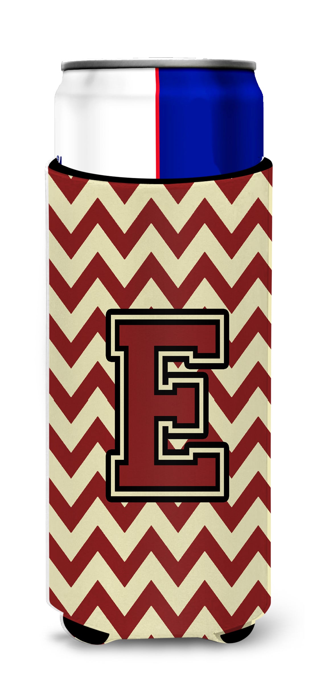 Letter E Chevron Maroon and Gold Ultra Beverage Insulators for slim cans CJ1061-EMUK.