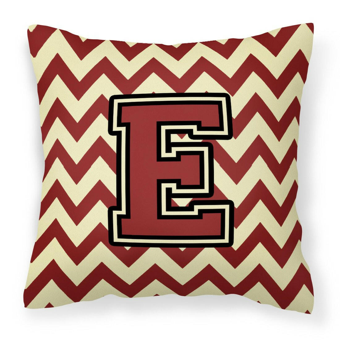 Letter E Chevron Maroon and Gold Fabric Decorative Pillow CJ1061-EPW1414 by Caroline's Treasures