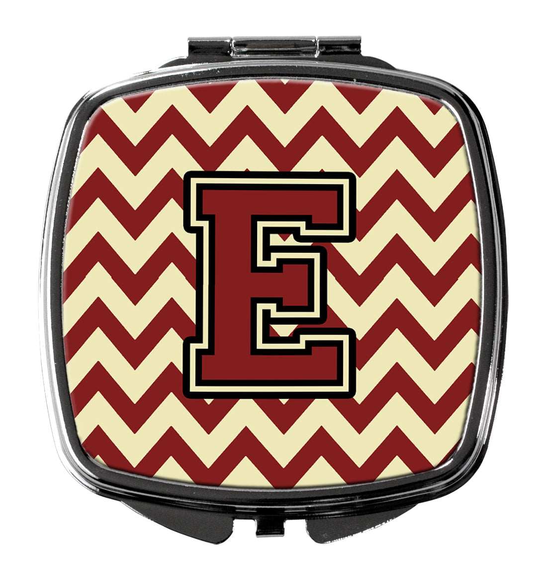 Letter E Chevron Maroon and Gold Compact Mirror CJ1061-ESCM  the-store.com.