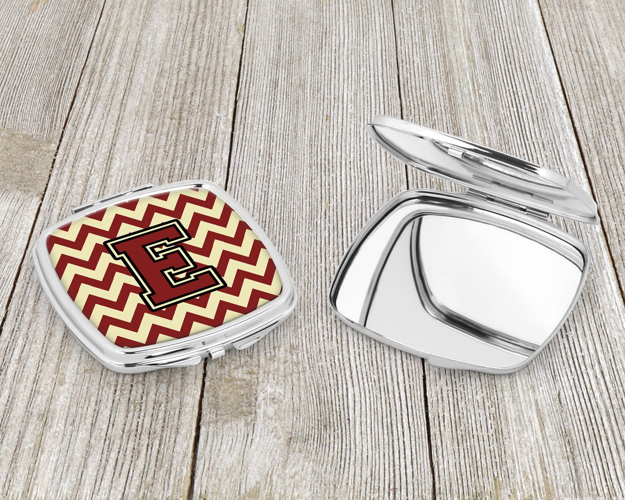 Letter E Chevron Maroon and Gold Compact Mirror CJ1061-ESCM  the-store.com.