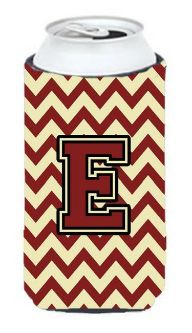 Letter E Chevron Maroon and Gold Tall Boy Beverage Insulator Hugger CJ1061-ETBC by Caroline's Treasures