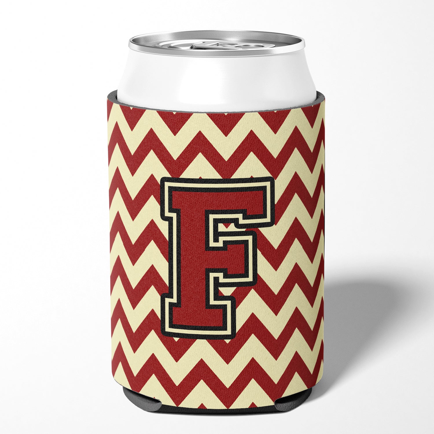 Letter F Chevron Maroon and Gold Can or Bottle Hugger CJ1061-FCC.