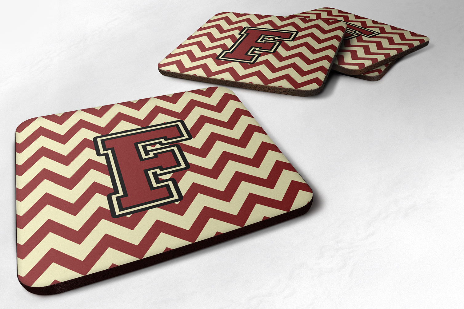 Letter F Chevron Maroon and Gold Foam Coaster Set of 4 CJ1061-FFC - the-store.com