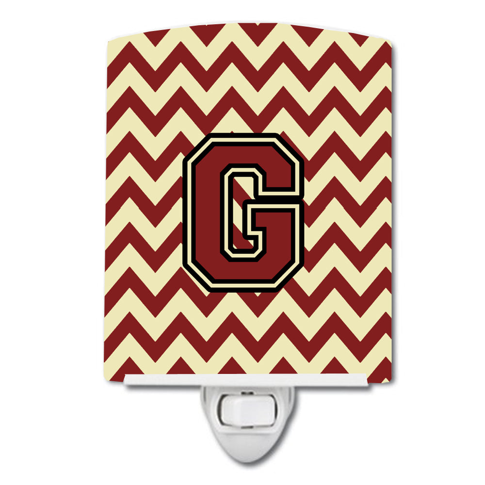 Letter G Chevron Maroon and Gold Ceramic Night Light CJ1061-GCNL - the-store.com