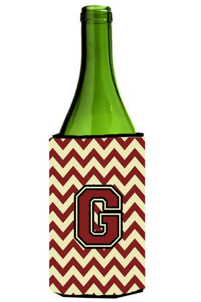 Letter G Chevron Maroon and Gold Wine Bottle Beverage Insulator Hugger CJ1061-GLITERK by Caroline&#39;s Treasures