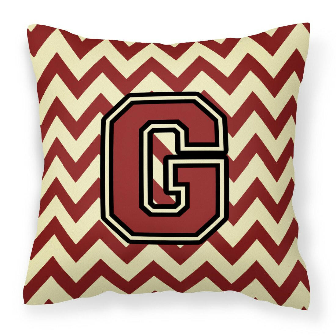 Letter G Chevron Maroon and Gold Fabric Decorative Pillow CJ1061-GPW1414 by Caroline's Treasures