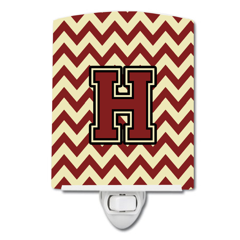 Letter H Chevron Maroon and Gold Ceramic Night Light CJ1061-HCNL - the-store.com