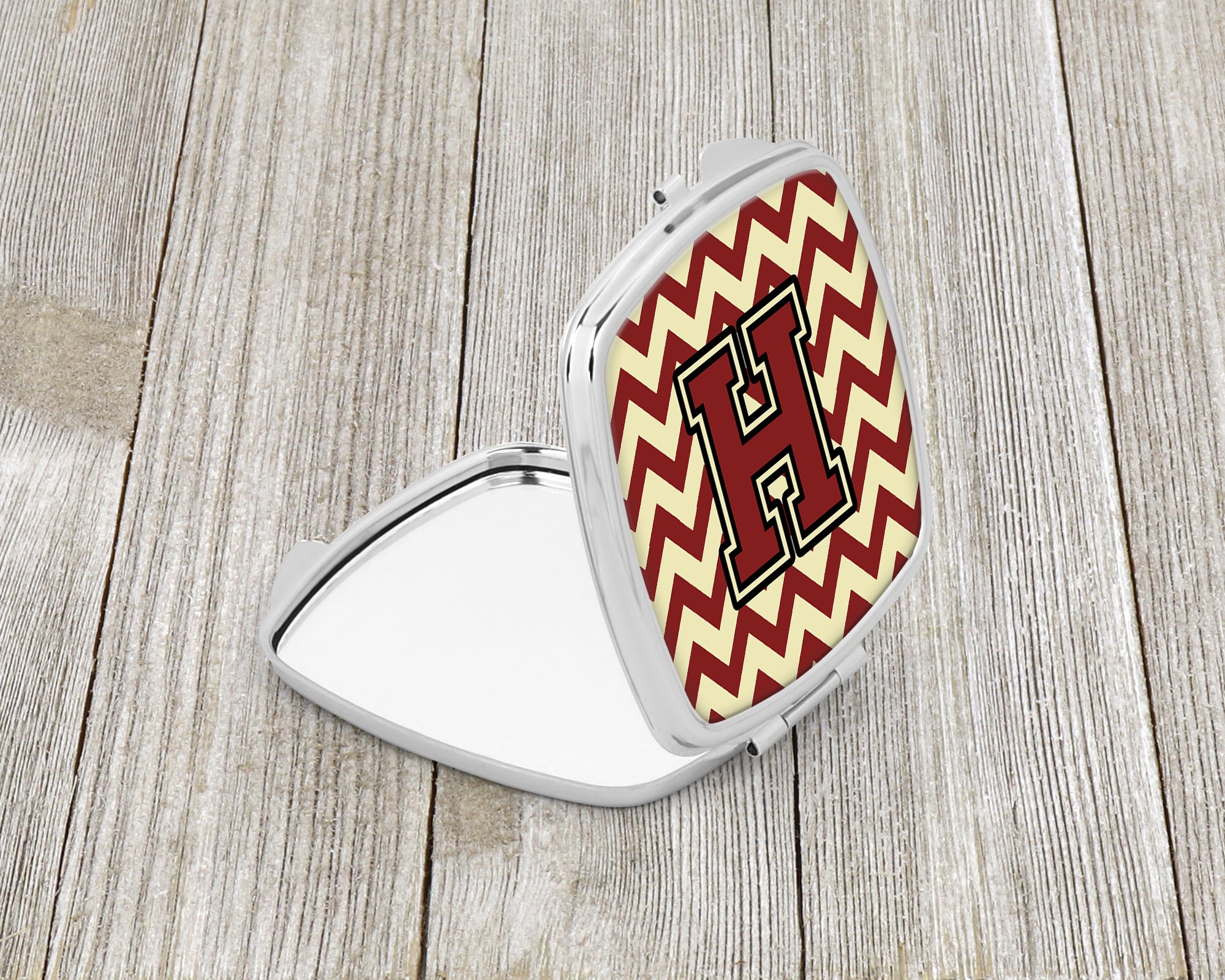 Letter H Chevron Maroon and Gold Compact Mirror CJ1061-HSCM  the-store.com.