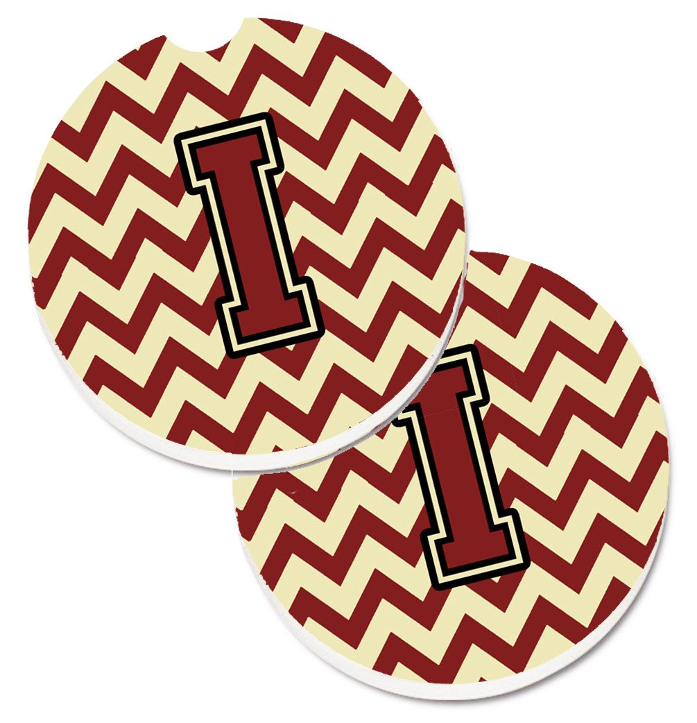 Letter I Chevron Maroon and Gold Set of 2 Cup Holder Car Coasters CJ1061-ICARC by Caroline&#39;s Treasures