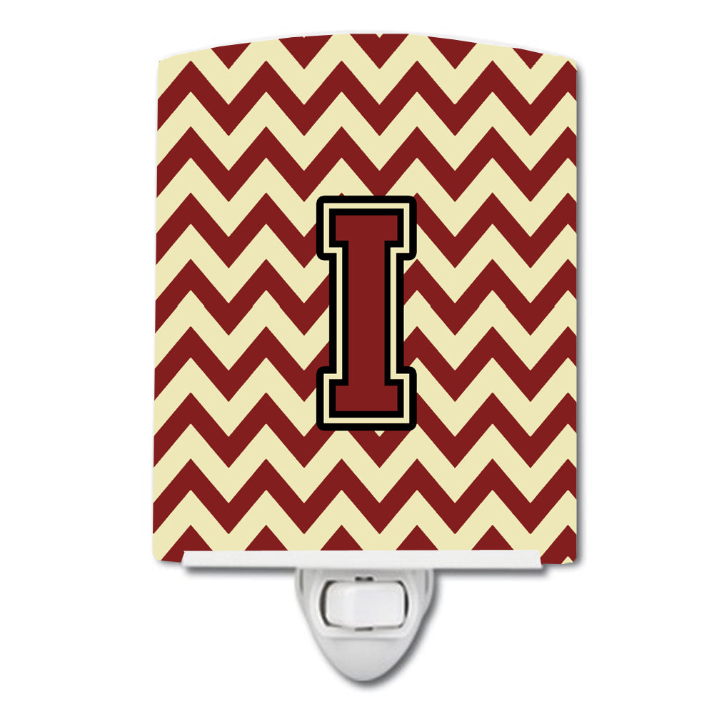 Letter I Chevron Maroon and Gold Ceramic Night Light CJ1061-ICNL - the-store.com