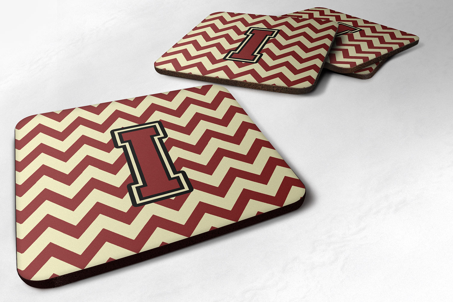 Letter I Chevron Maroon and Gold Foam Coaster Set of 4 CJ1061-IFC - the-store.com