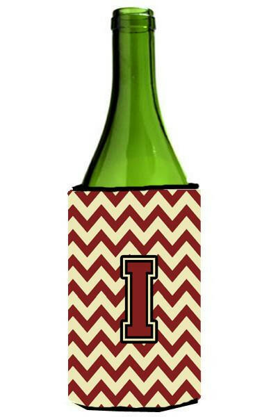 Letter I Chevron Maroon and Gold Wine Bottle Beverage Insulator Hugger CJ1061-ILITERK by Caroline's Treasures