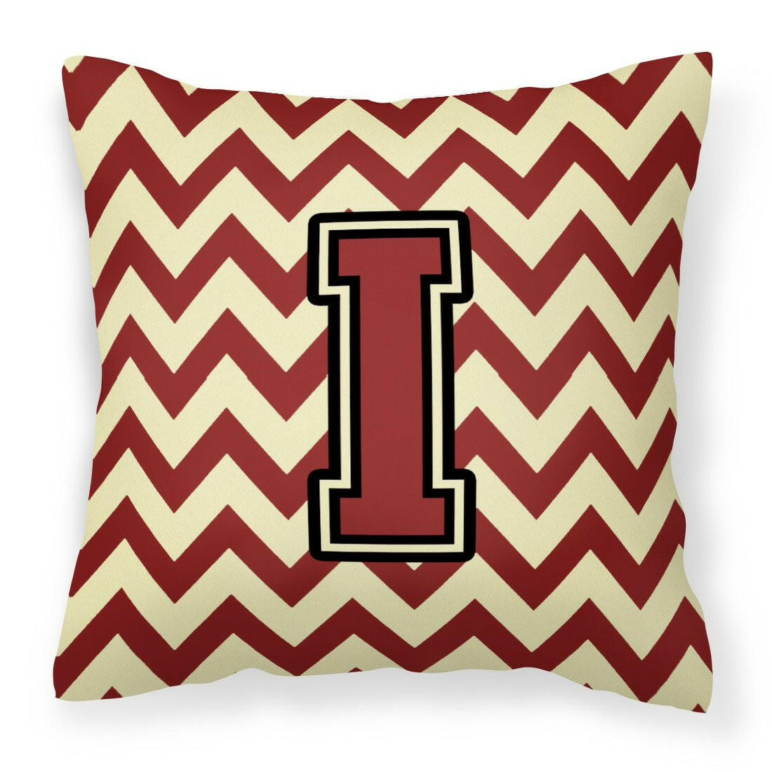 Letter I Chevron Maroon and Gold Fabric Decorative Pillow CJ1061-IPW1414 by Caroline's Treasures