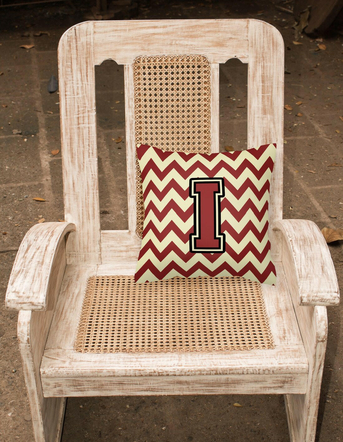 Letter I Chevron Maroon and Gold Fabric Decorative Pillow CJ1061-IPW1414 by Caroline's Treasures