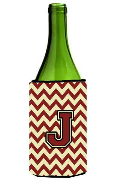 Letter J Chevron Maroon and Gold Wine Bottle Beverage Insulator Hugger CJ1061-JLITERK by Caroline's Treasures