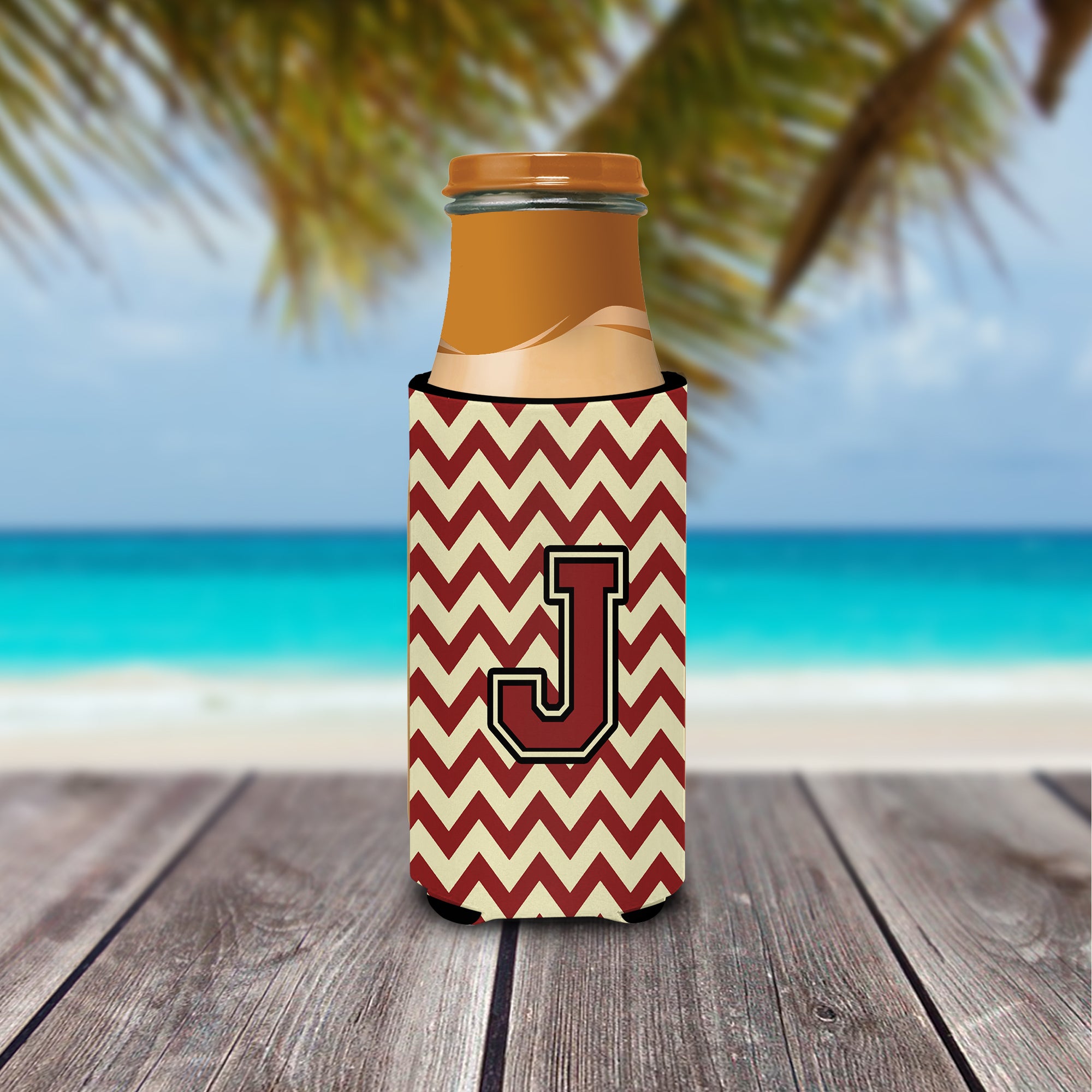 Letter J Chevron Maroon and Gold Ultra Beverage Insulators for slim cans CJ1061-JMUK.