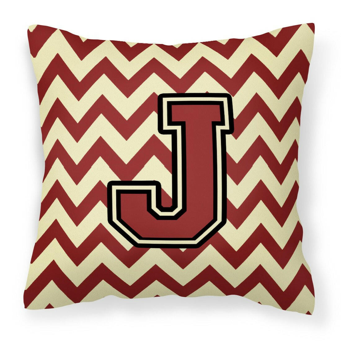 Letter J Chevron Maroon and Gold Fabric Decorative Pillow CJ1061-JPW1414 by Caroline's Treasures