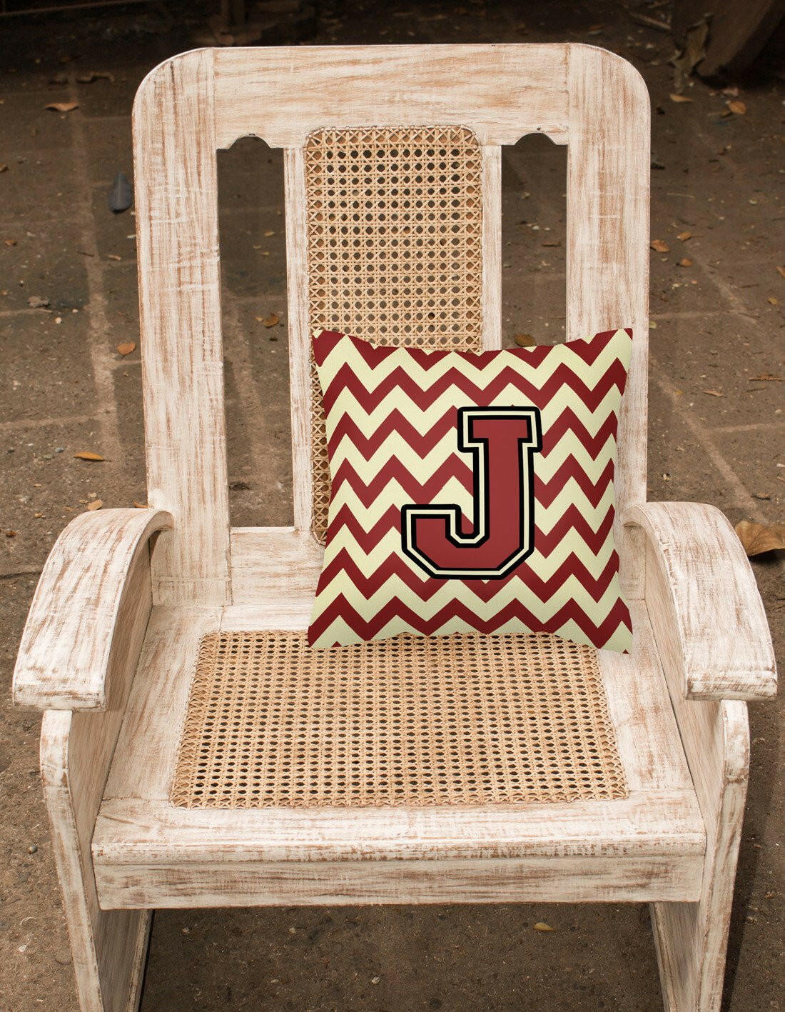 Letter J Chevron Maroon and Gold Fabric Decorative Pillow CJ1061-JPW1414 by Caroline's Treasures