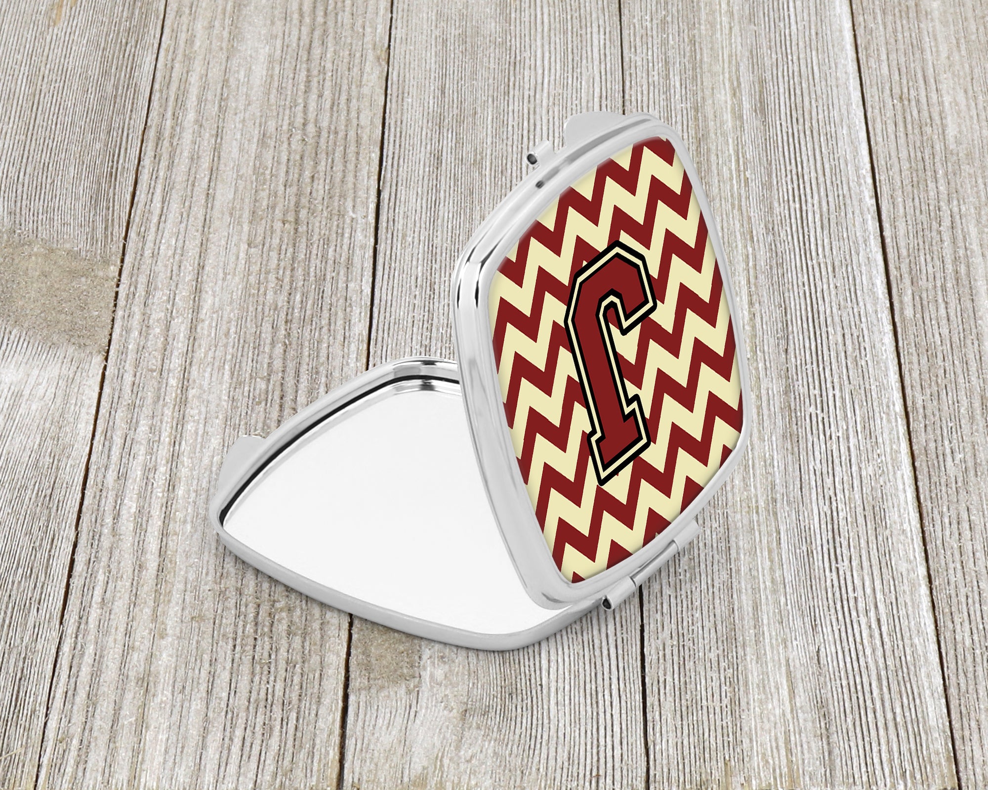 Letter J Chevron Maroon and Gold Compact Mirror CJ1061-JSCM  the-store.com.