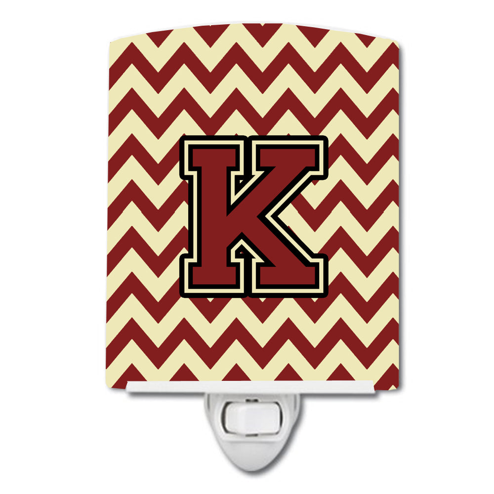 Letter K Chevron Maroon and Gold Ceramic Night Light CJ1061-KCNL - the-store.com