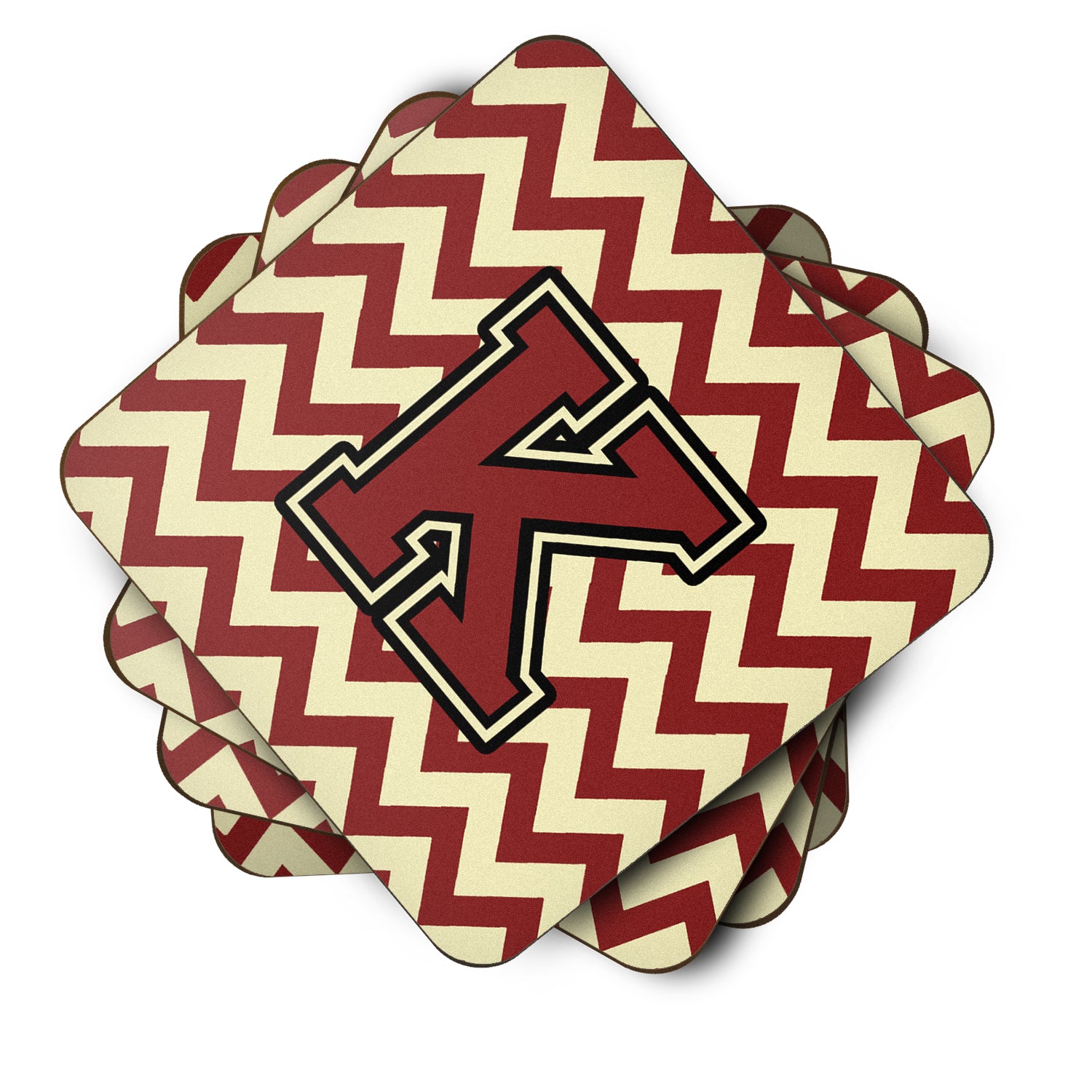 Letter K Chevron Maroon and Gold Foam Coaster Set of 4 CJ1061-KFC - the-store.com