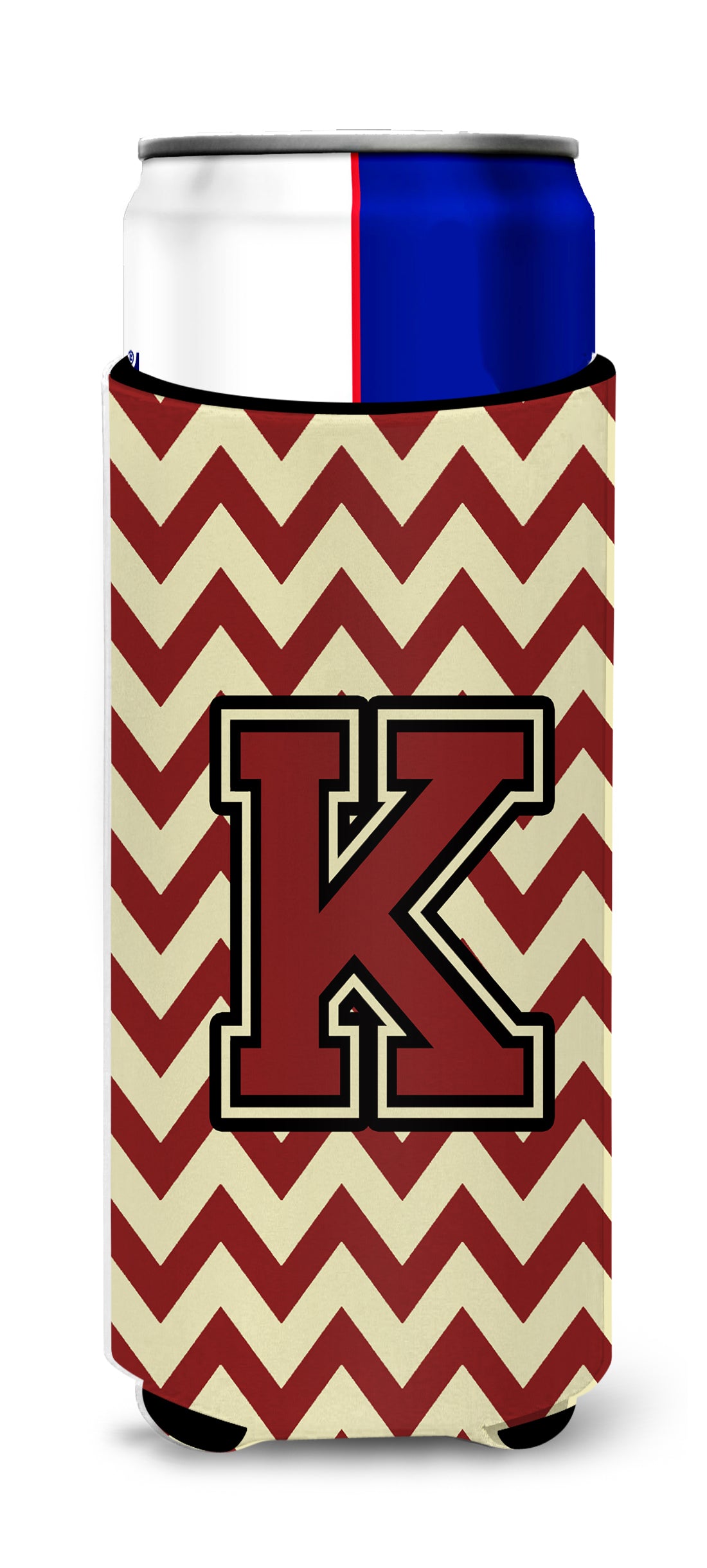 Letter K Chevron Maroon and Gold Ultra Beverage Insulators for slim cans CJ1061-KMUK.