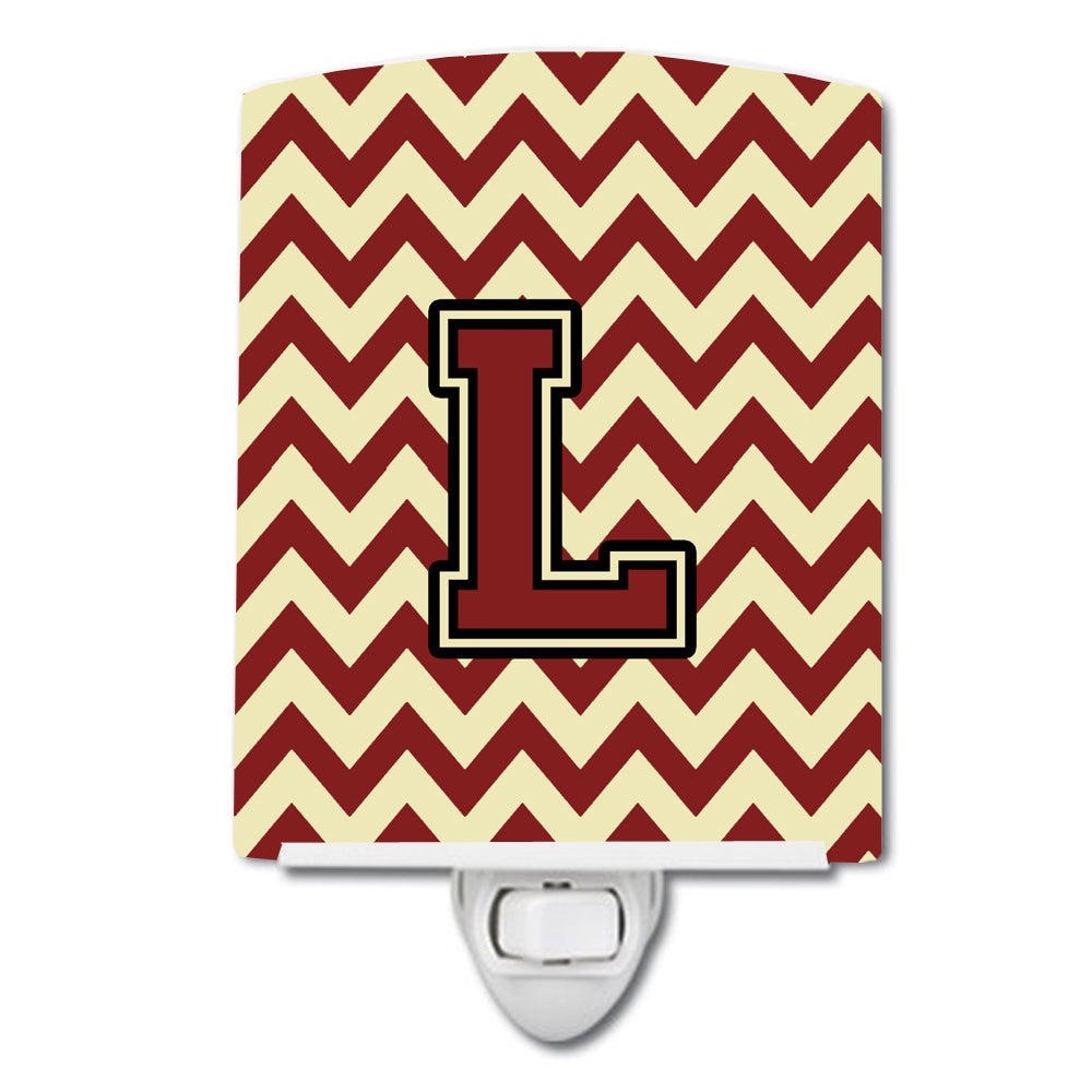 Letter L Chevron Maroon and Gold Ceramic Night Light CJ1061-LCNL - the-store.com