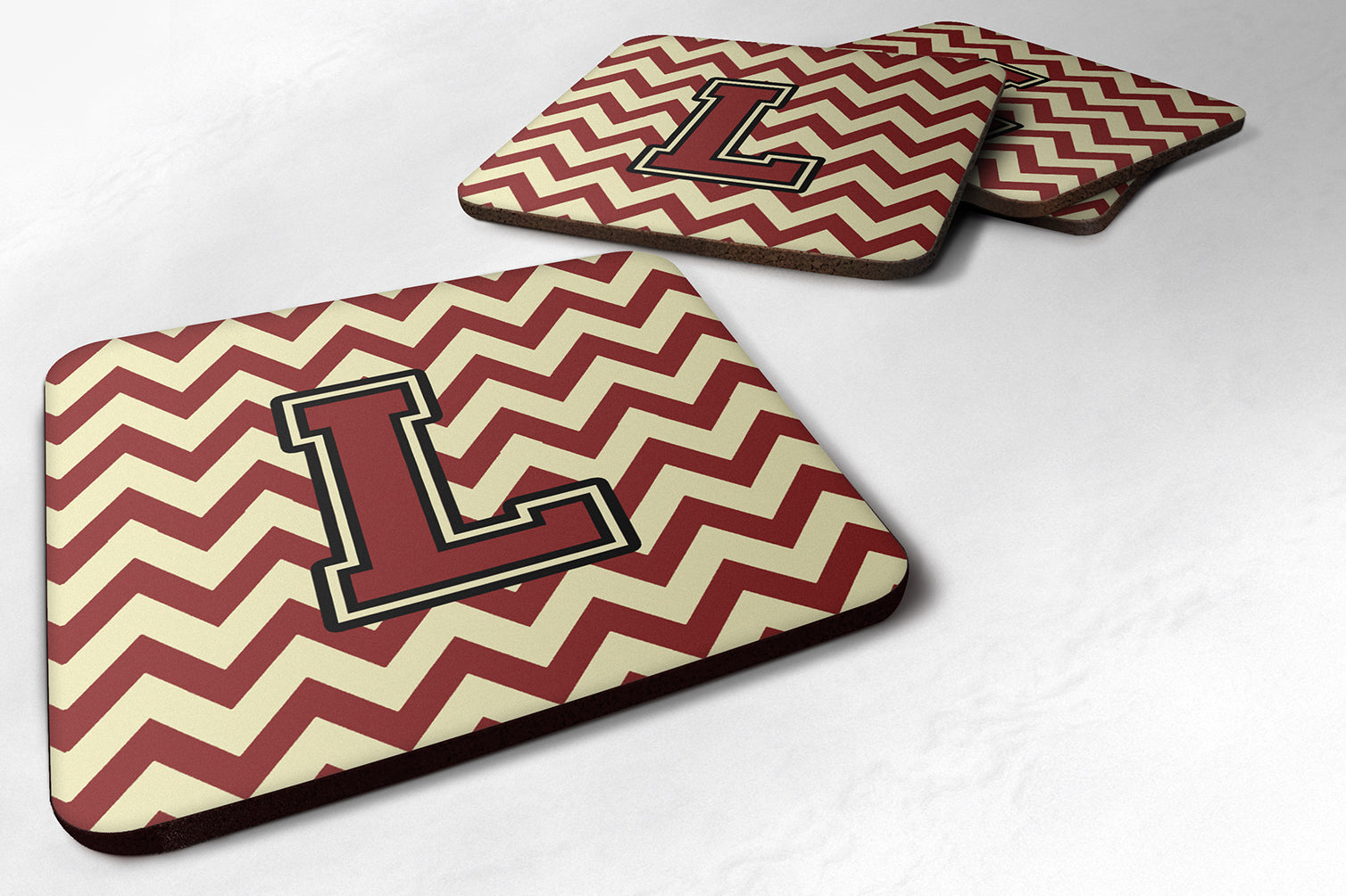 Letter L Chevron Maroon and Gold Foam Coaster Set of 4 CJ1061-LFC - the-store.com