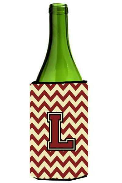 Letter L Chevron Maroon and Gold Wine Bottle Beverage Insulator Hugger CJ1061-LLITERK by Caroline's Treasures